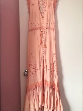 Spell Peach Eyelet Maxi Dress with Tassel Tie